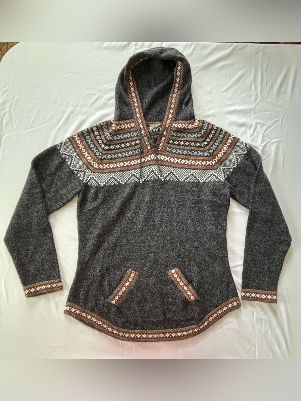 Artesania Women’s Peruvian Wool Blend Hoodie Tribal Pattern Made in Peru Size XL